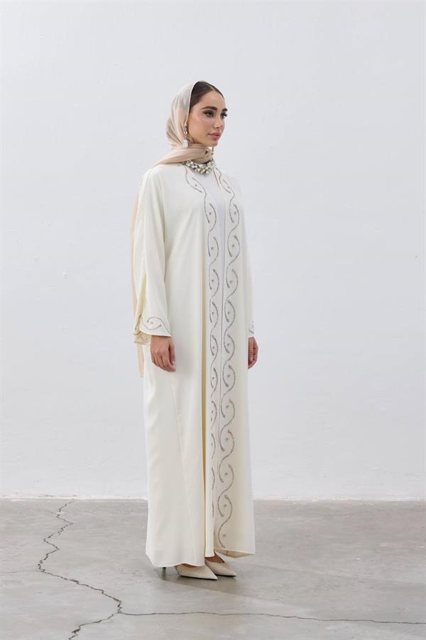 Stone Detailed Premium Abaya Ecru