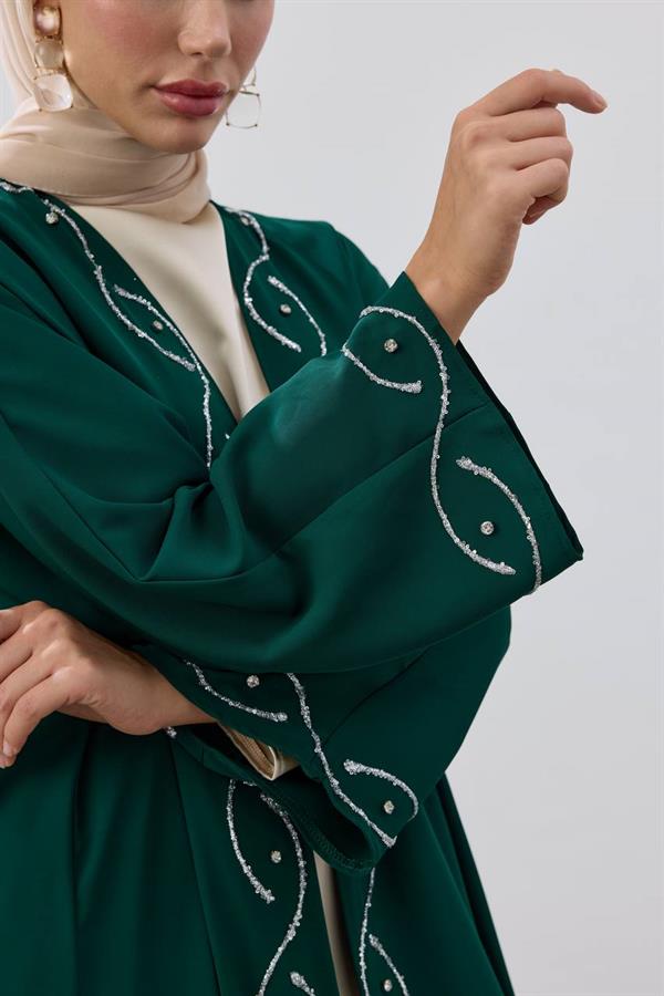 Stone Detailed Premium Abaya Emerald Green