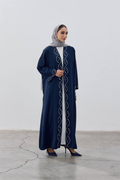 Stone Detailed Premium Abaya Navy Blue
