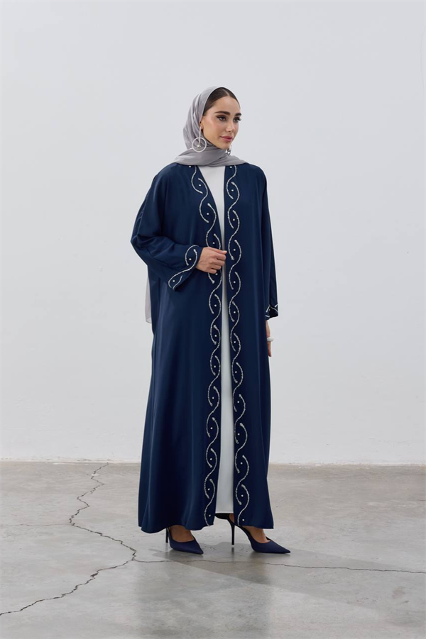 Stone Detailed Premium Abaya Navy Blue