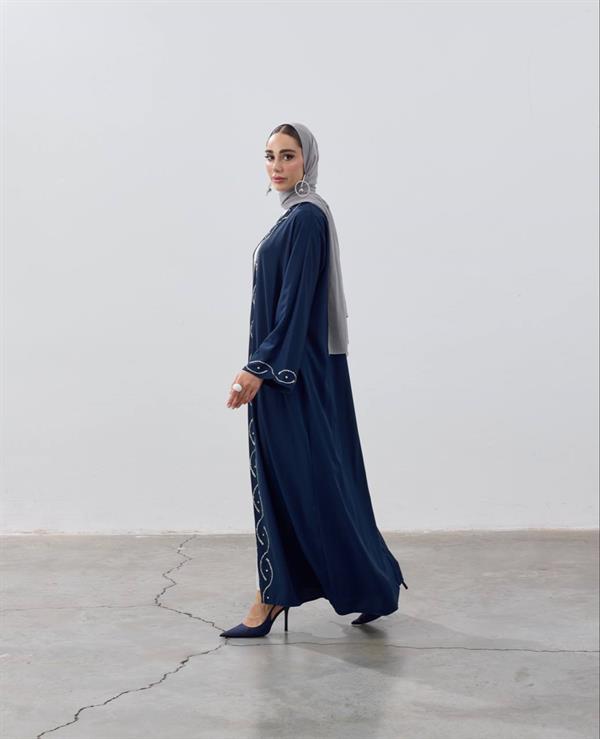 Stone Detailed Premium Abaya Navy Blue