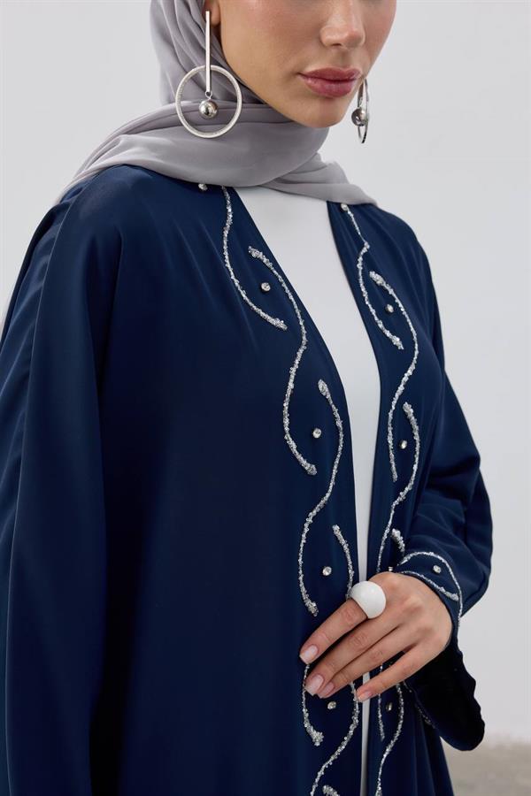 Stone Detailed Premium Abaya Navy Blue