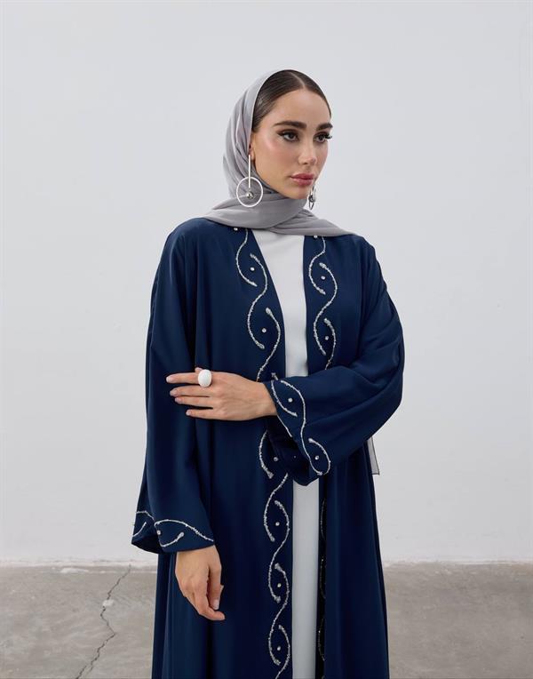 Stone Detailed Premium Abaya Navy Blue