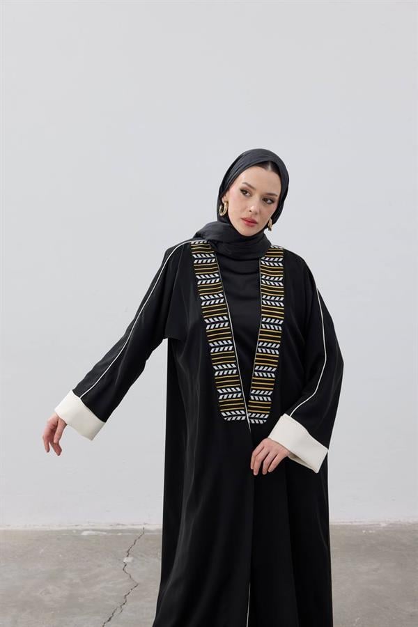 Stripe Detail Premium Abaya Black